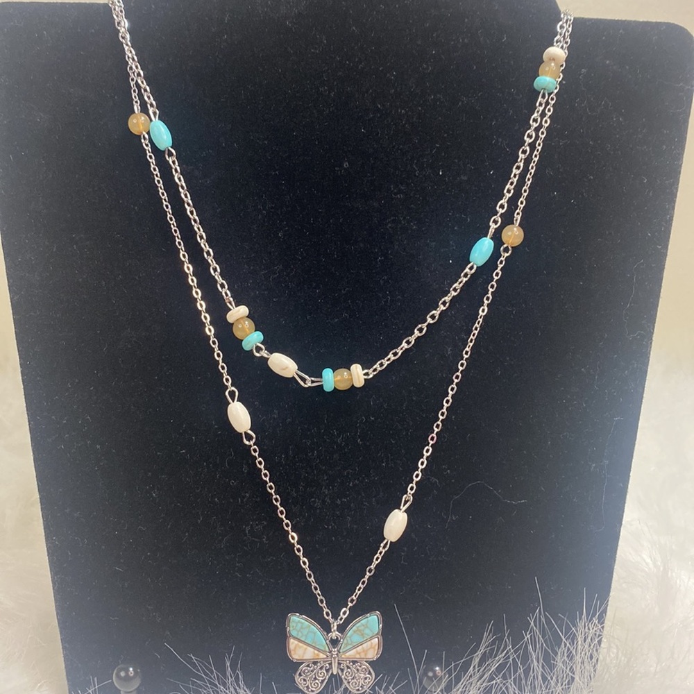 Butterfly 2 Tier Necklace/charm and Earrings Set - Picture 4 of 4